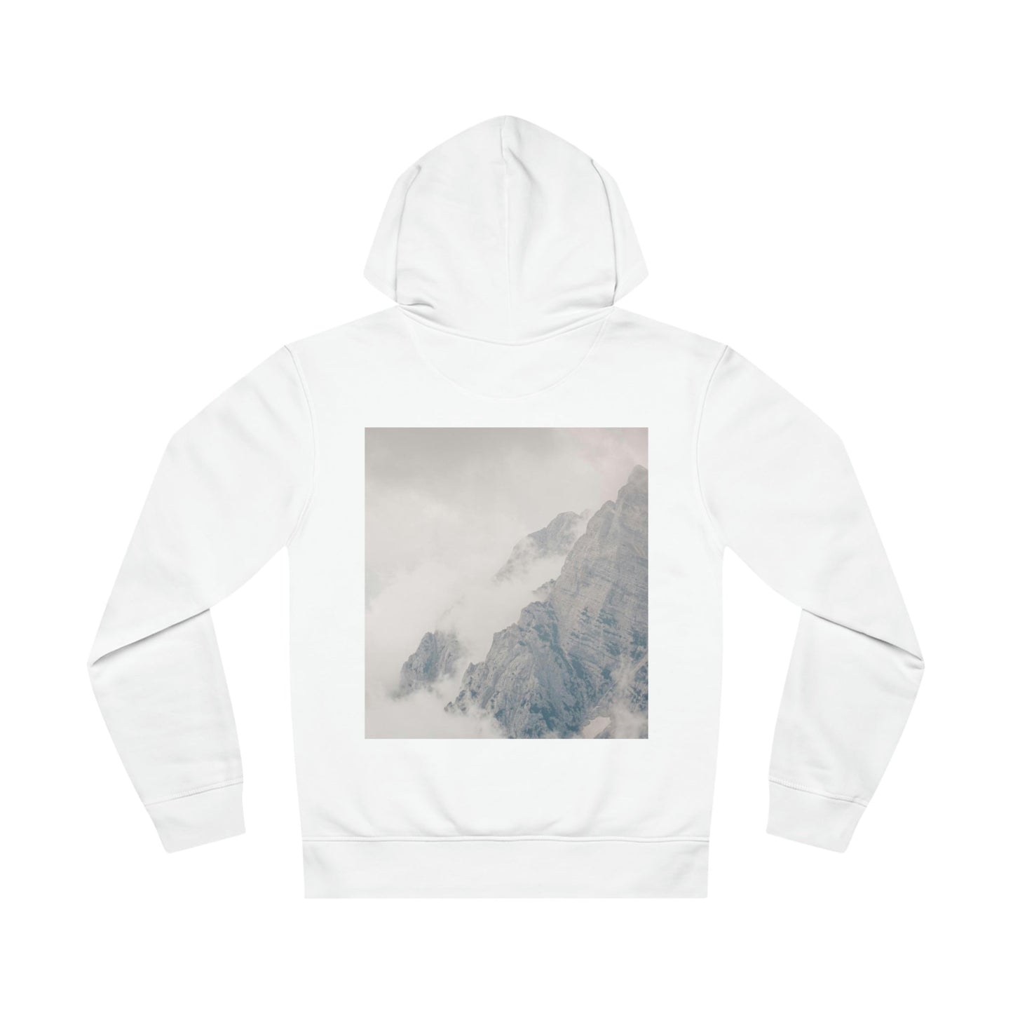 Fair fashion unisex hoodie 'Misty mountains' - white