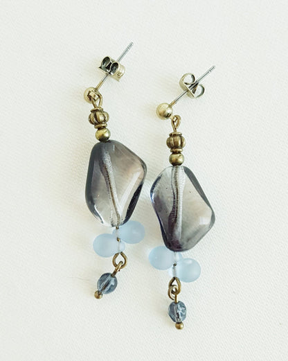 Czech Glass Earrings/grey and blue