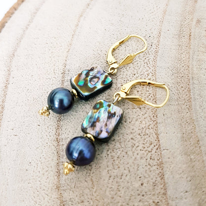 Mother of pearl earrings/rectangle- purple blue pearl