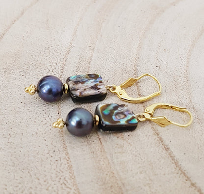 Mother of pearl earrings/rectangle- purple blue pearl