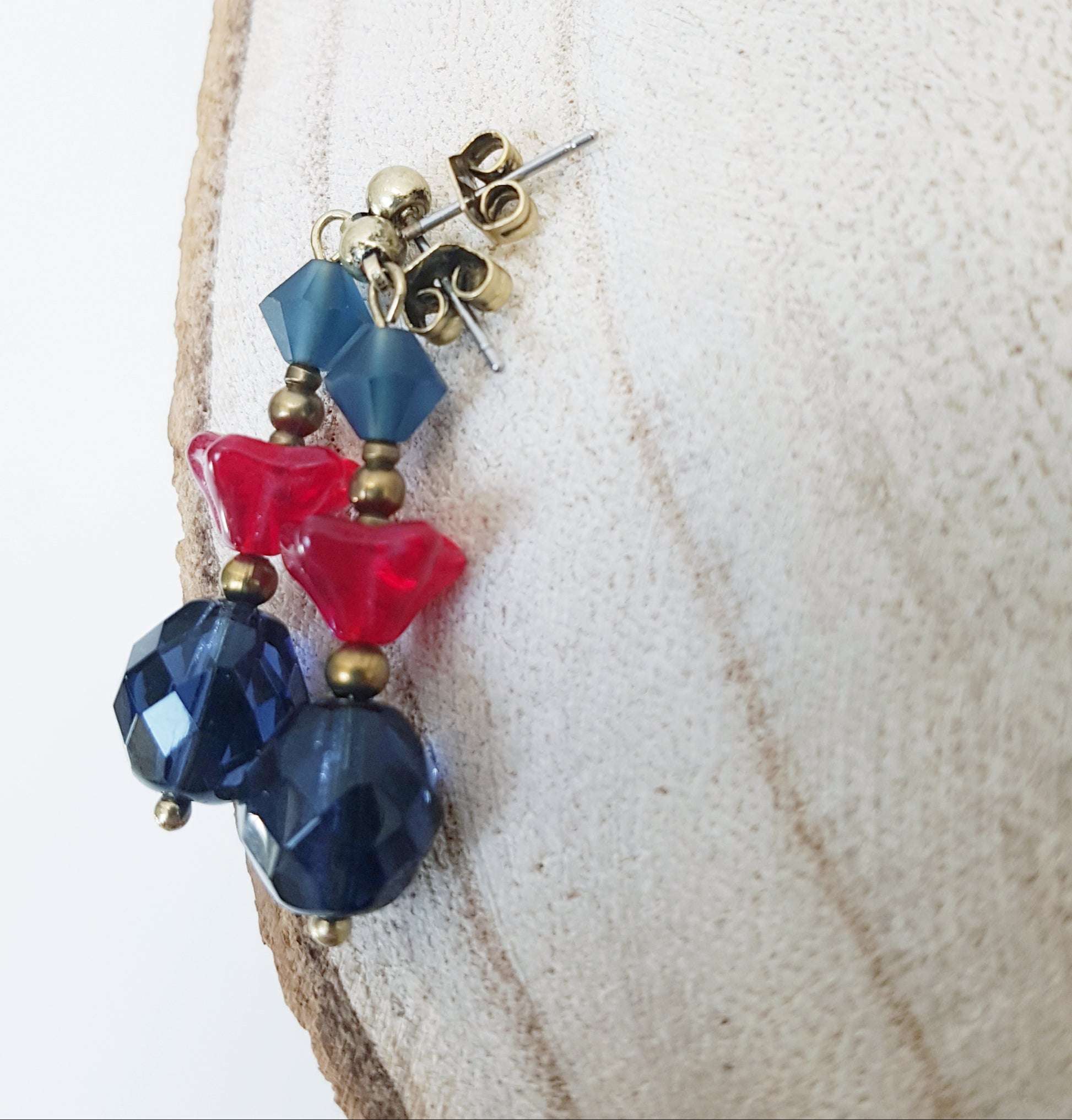 Ace of Cups Jewellery Blue/red Czech glass earrings