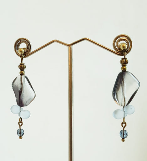 Ace of Cups Jewellery Czech Glass Earrings/grey and blue
