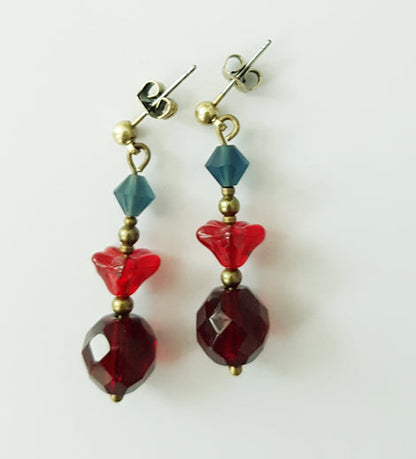 Ace of Cups Jewellery Czech Glass Earrings/red, blue