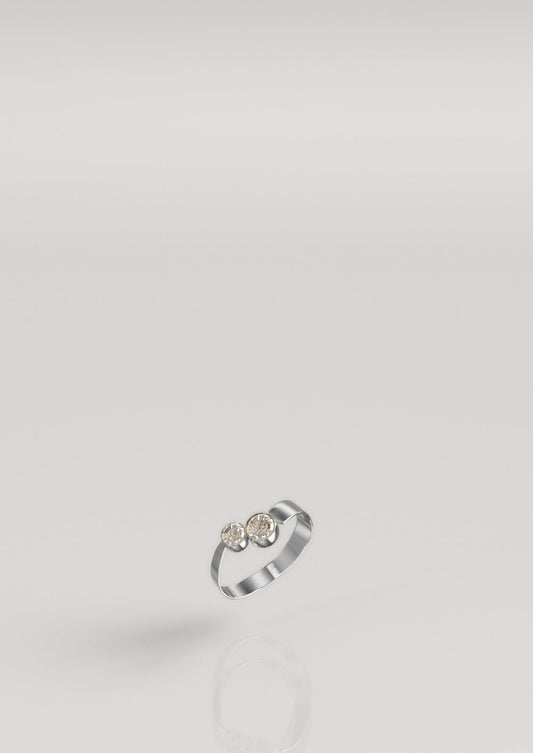 Love, Nena Hammered 2 Stones Ring Silver