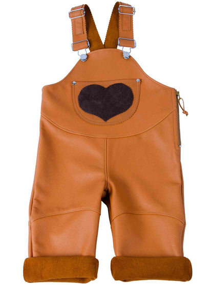 Kids Leather Dungarees - Cognac