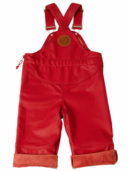 Kids Leather Dungarees - Red
