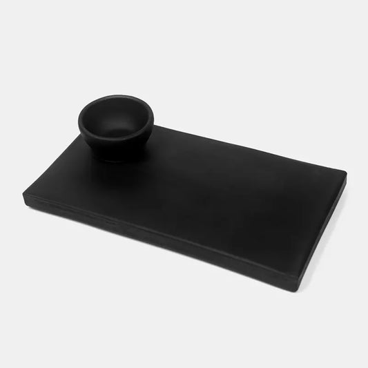 Grøn Home UME Handmade Black Clay Plate with Bowl