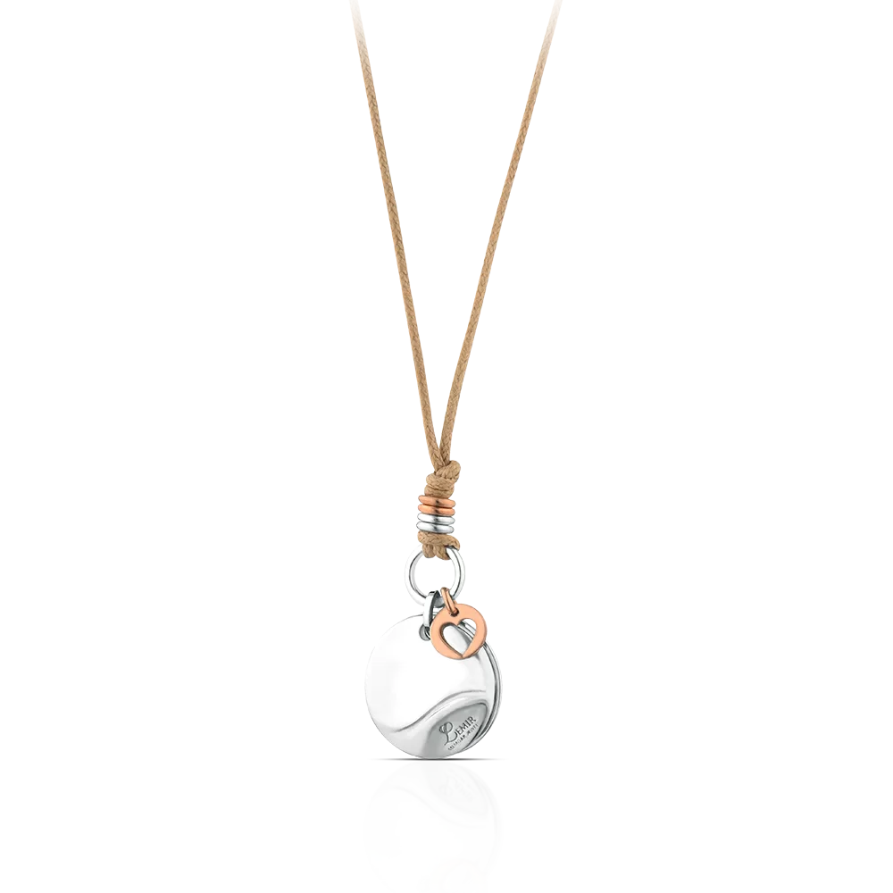 Lemir Memoar Jewels Memoar Jewel Necklace / Bracelet With Beige Waxed Cord "Heart" Round Charm Silver 925
