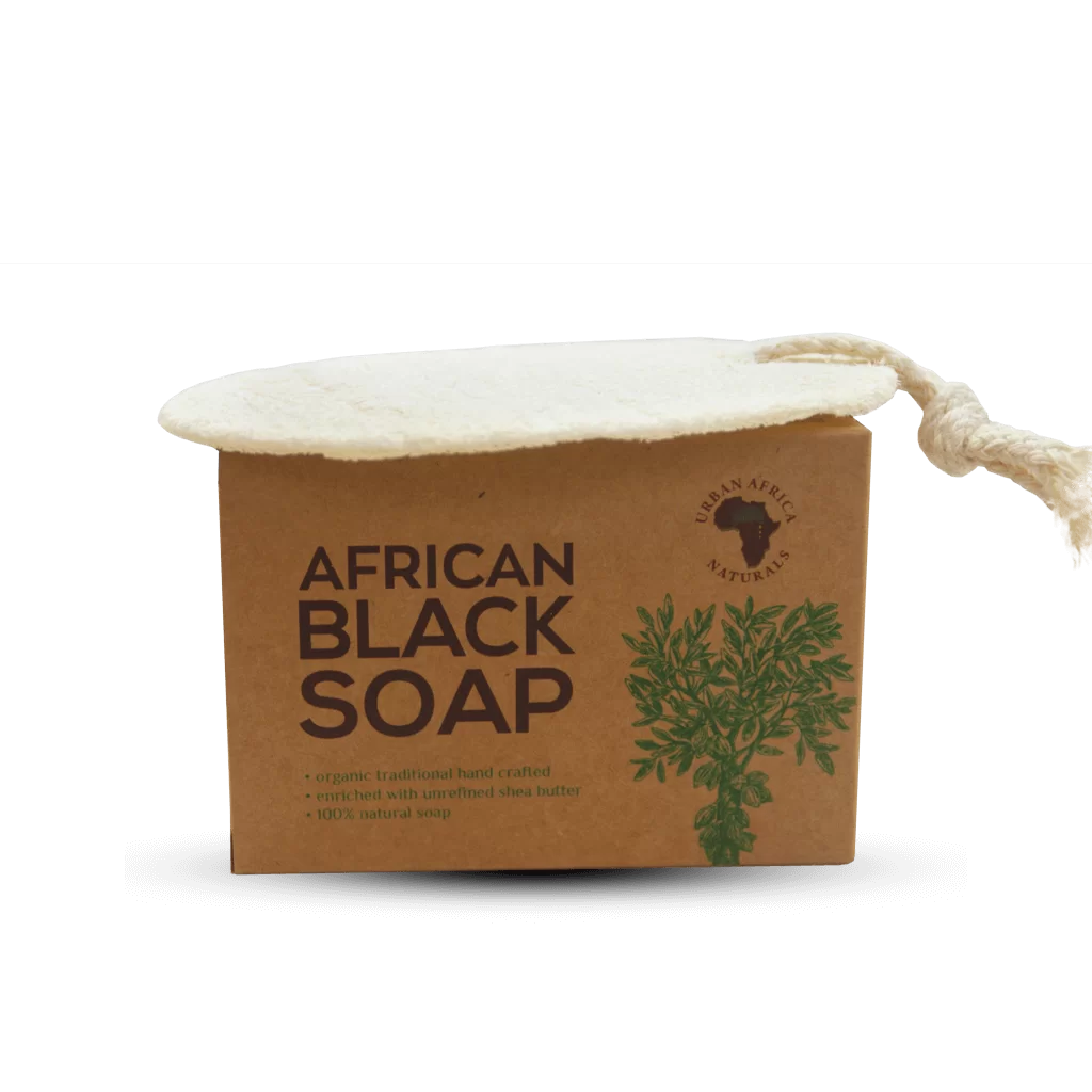 URBAN AFRICA NATURALS Black Soap with loofah sponge